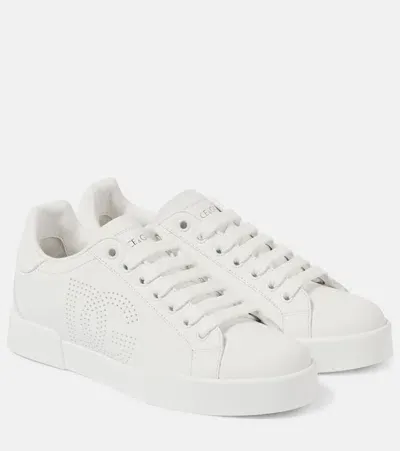 Dolce & Gabbana Portofino Leather Sneakers In White