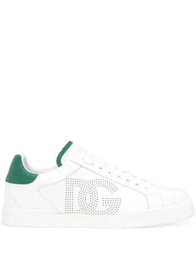 Dolce & Gabbana Portofino Leather Sneakers In White