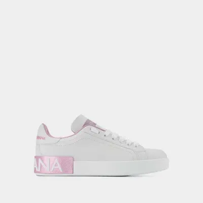 Dolce & Gabbana Portofino Sneakers - White/pink - Leather