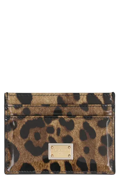 Dolce & Gabbana Printed Leather Card Holder In Animalier