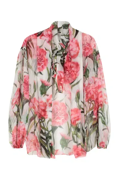 Dolce & Gabbana Printed Silk Blouse In White