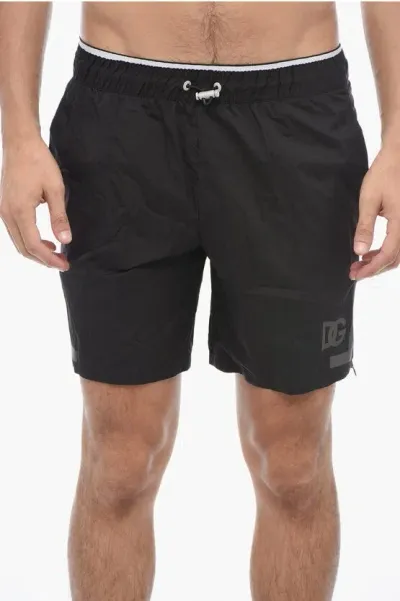 Dolce & Gabbana Printed Swimshorts In Black