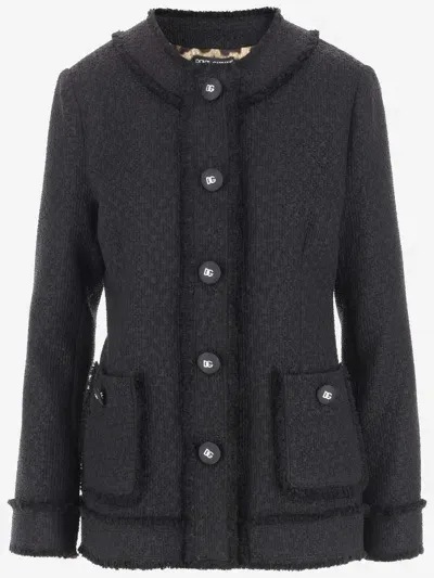 Dolce & Gabbana Rachel Tweed Single-breasted Jacket In Black