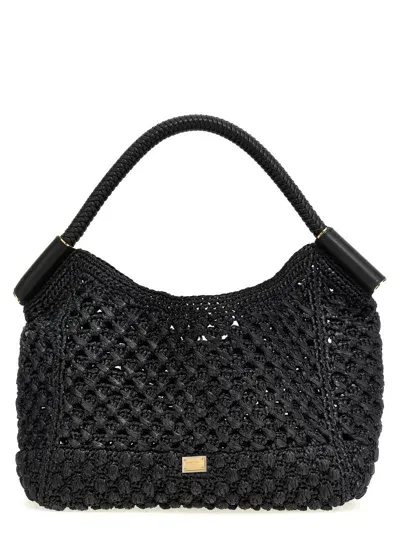 Dolce & Gabbana Raffia Shopping Bag In Black