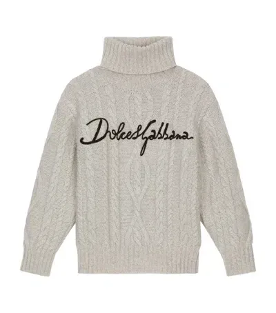 Dolce & Gabbana Kids' Roll-neck Logo Sweater In Gray