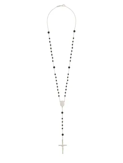 Dolce & Gabbana Rosary Necklace With Natural Stones In Silver