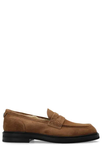 Dolce & Gabbana Logo-plaque Suede Loafers In Brown