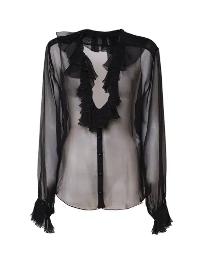 Dolce & Gabbana Ruffle Collar Chiffon Blouse In Black