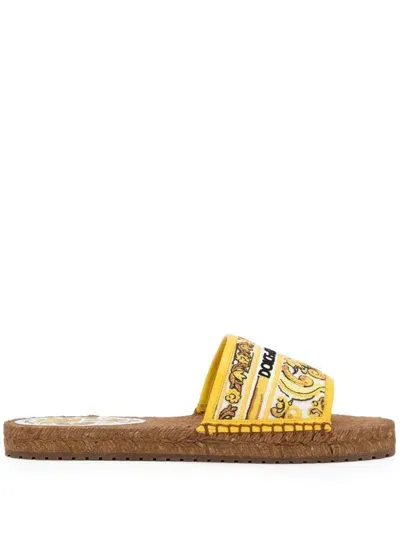 Dolce & Gabbana Embroidery Espadrilles Sandals Yellow