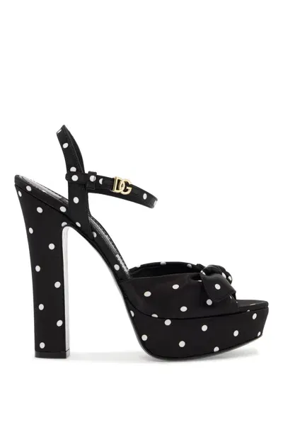 Dolce & Gabbana Sandali Platform Keira In Raso A Pois In Black,white