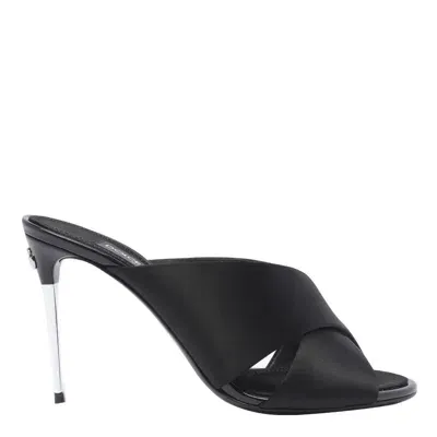 Dolce & Gabbana Black Satin Mule With Logo