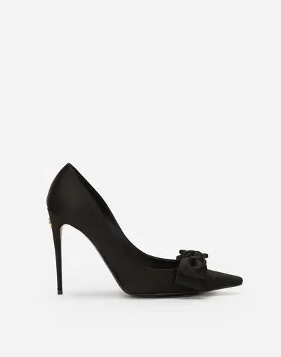 Dolce & Gabbana Satin Pumps With Bow Detail In Black