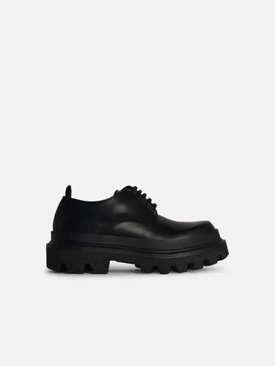 Dolce & Gabbana Brushed Calfskin Derby Shoes In Black