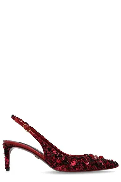 Dolce & Gabbana Crystal-embellished Slingback Pumps In Red