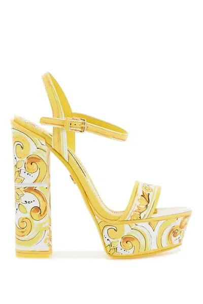 Dolce & Gabbana Formal Tile-print Leather Platform Sandals In Multicolor