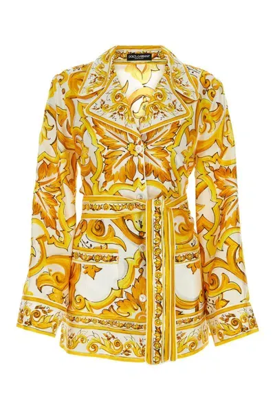 Dolce & Gabbana Yellow Maiolica Shirt In Multicolor