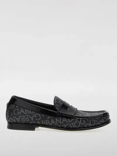 Dolce & Gabbana Logo Jacquard Fabric Loafers In Schwarz