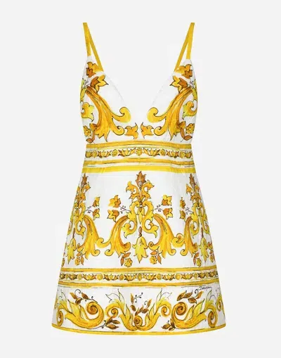 Dolce & Gabbana Short Majolica-print Brocade Dress With Straps