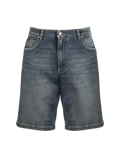 Dolce & Gabbana Logo Patch Straight Leg Shorts In Blue