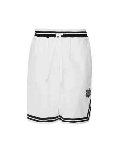 Dolce & Gabbana Logo-print Cotton Track Shorts In White Black