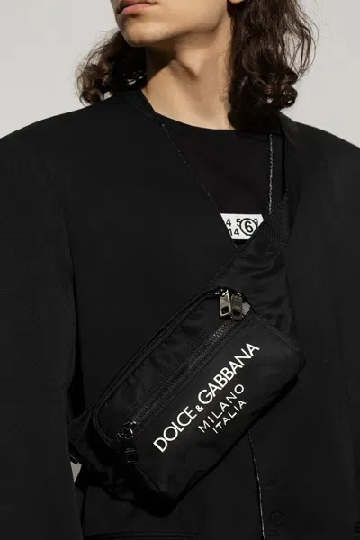 Dolce & Gabbana Small Belt Bag With Rubberized Logo In Black