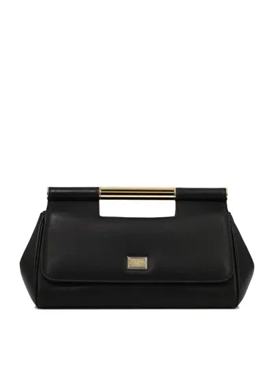 Dolce & Gabbana 'sicily' Black Handbag With Logo Plaque In Smooth Leather Woman