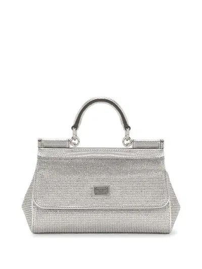 Dolce & Gabbana Sicily Crystal Embellished Small Handbag In Silver