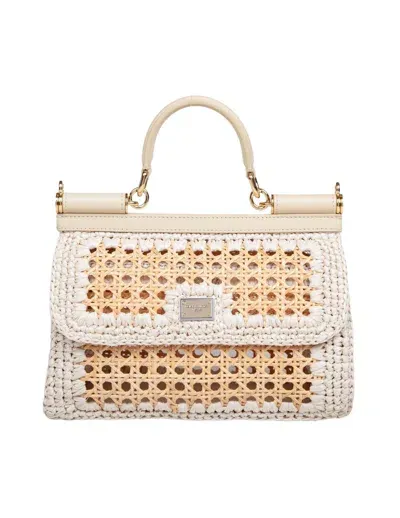 Dolce & Gabbana Sicily Elongated Handbag In Beige Straw In Natural