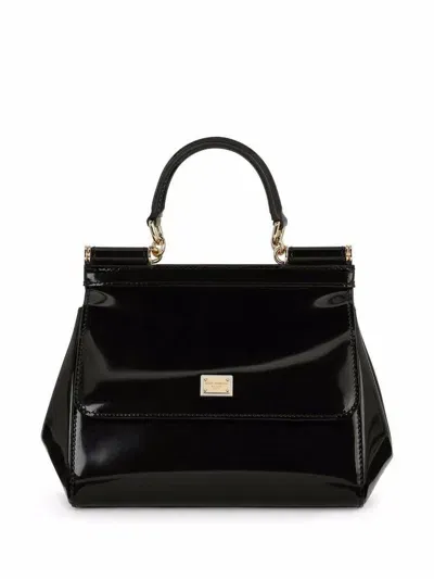 Dolce & Gabbana Medium Leather Handbag Shiny Finish In Black