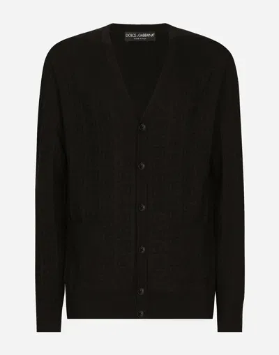 Dolce & Gabbana Silk Cardigan With Dg Logo In Black