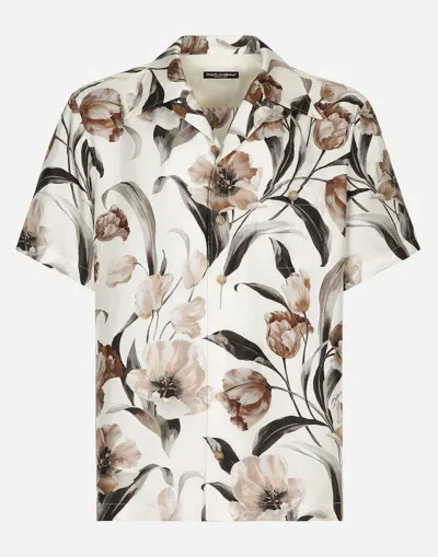 Dolce & Gabbana Silk Hawaiian Shirt With Tulip Print In Multicolor