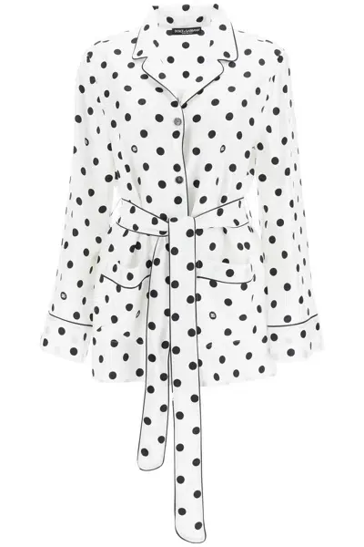 Dolce & Gabbana Silk Polka Dot Pajama Shirt In Multicolor