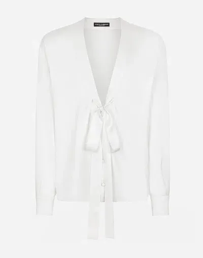 Dolce & Gabbana Silk Shirt With Pussy-bow Detail In White