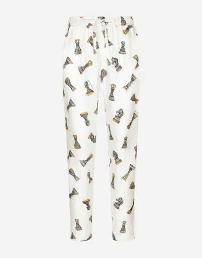 Dolce & Gabbana Silk Twill Jogging Pants With Chess-piece Print