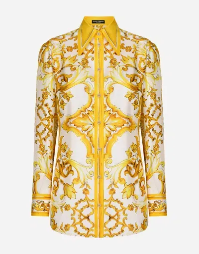 Dolce & Gabbana Silk Twill Shirt With Majolica Print