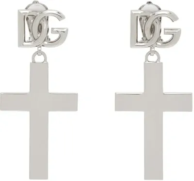 Dolce & Gabbana Silver Cross Earrings In 87655 Agentopalladio