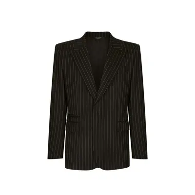 Dolce & Gabbana Pinstripe Stretch Wool Sicilia-fit Jacket In Multicolor