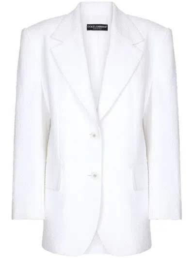 Dolce & Gabbana Single-breasted Tweed Blazer In White