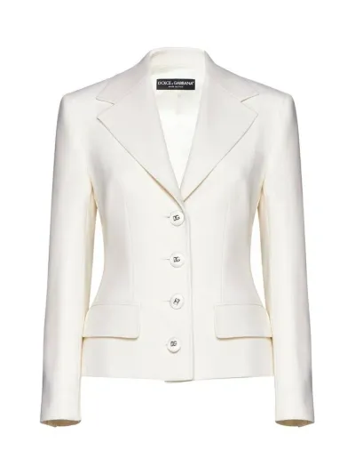 Dolce & Gabbana Single Breasted Button Jacket In Natural White