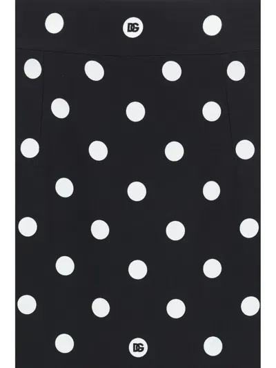 Dolce & Gabbana Silk Polka Dot Midi Skirt With Back Slit In Pois Med