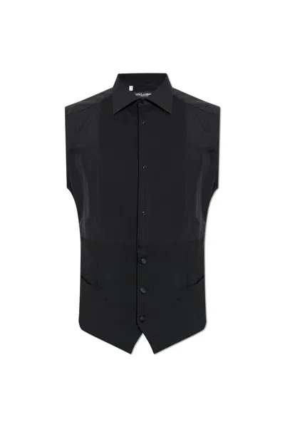 Dolce & Gabbana Sleeveless Tuxedo Shirt In Black