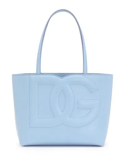 Dolce & Gabbana Dg Logo Small Leather Tote Bag In Blue