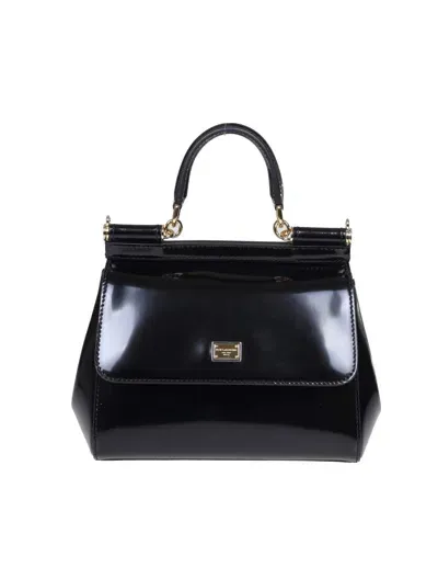 Dolce & Gabbana Small Sicily Bag In Polished Calfskin In Black