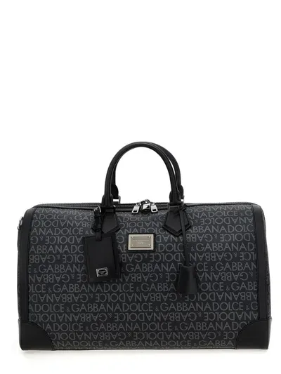 Dolce & Gabbana Smeared Jacquard Duffel Bag In Black