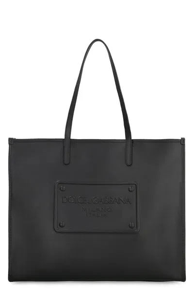 Dolce & Gabbana Smooth Leather Tote Bag In Black