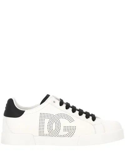 Dolce & Gabbana Portofino Leather Low-top Sneakers In White