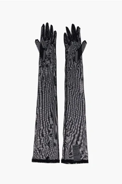 Dolce & Gabbana Solid Color Stretch Nylon Opera Gloves In Black