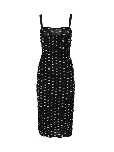 Dolce & Gabbana Dolce Gabbana Square Neck Ruched Dress In Black