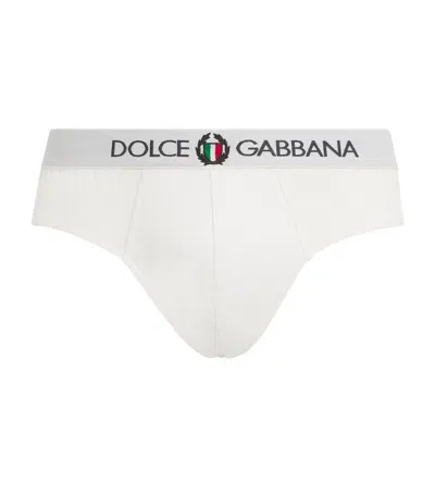 Dolce & Gabbana Stretch-cotton Crest Briefs In White