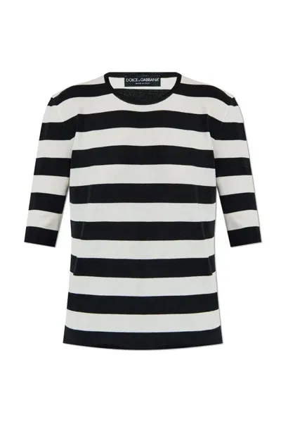 Dolce & Gabbana Stripe Inlaid Crewneck Sweater In Multi